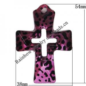 Coloured Acrylic Pendant, Cross 54x38mm Hole:2mm, Sold by Bag