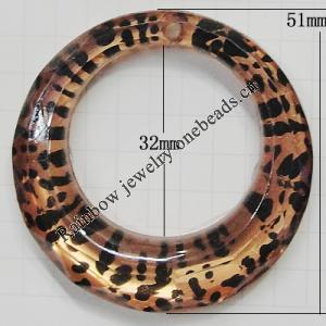 Coloured Acrylic Pendant, Donut O:51mm I:32mm Hole:2mm, Sold by Bag