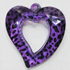 Coloured Acrylic Pendant, Hollow Heart 35x36mm Hole:2mm, Sold by Bag