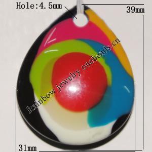 Resin Colorful Pendant, 39x31mm Thickness:7mm, Hole:4.5mm Sold by Bag