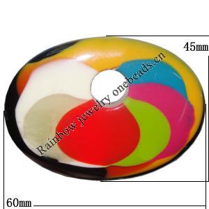 Resin Colorful Pendant, 60x45mm Thickness:10mm, Hole:11mm Sold by Bag