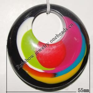 Resin Colorful Pendant, 55mm Thickness:13mm, Hole:21mm Sold by Bag