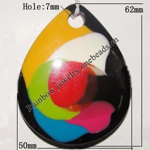 Resin Colorful Pendant, 62x50mm Thickness:8mm, Hole:7mm Sold by Bag