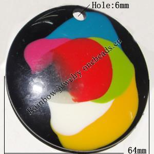 Resin Colorful Pendant, 64mm Thickness:9mm, Hole:6mm Sold by Bag