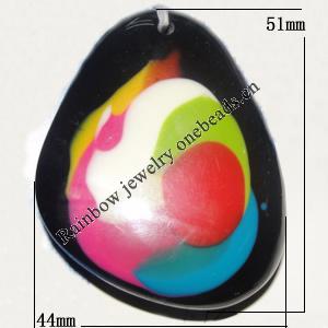 Resin Colorful Pendant, 51x44mm Thickness:15mm, Hole:2.5mm Sold by Bag