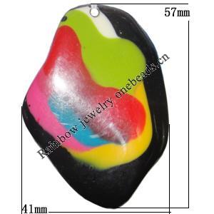 Resin Colorful Pendant, 57x41mm Thickness:11mm, Hole:2.5mm Sold by Bag