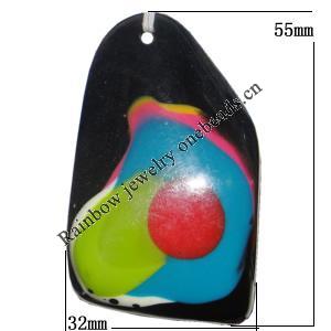 Resin Colorful Pendant, 55x32mm Thickness:15mm, Hole:2.5mm Sold by Bag