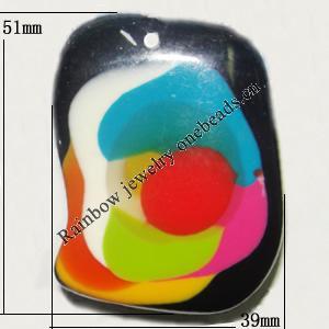 Resin Colorful Pendant, 51x39mm Thickness:11mm, Hole:2.5mm Sold by Bag