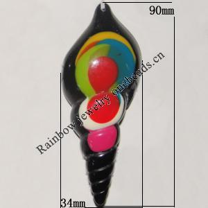 Resin Colorful Pendant, 90x34mm Thickness:12mm, Hole:1mm Sold by Bag