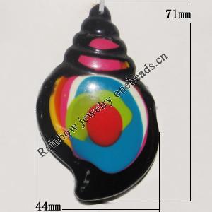 Resin Colorful Pendant, 71x44mm Thickness:11mm, Hole:1.5mm Sold by Bag