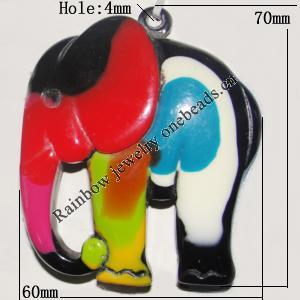 Resin Colorful Pendant, 60x70mm Thickness:12mm, Hole:4mm Sold by Bag