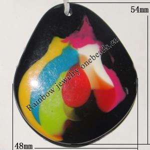 Resin Colorful Pendant, 54x48mm Thickness:8mm, Hole:3mm Sold by Bag