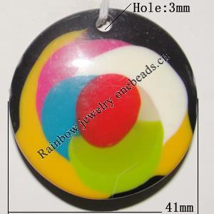 Resin Colorful Pendant, 41mm Thickness:7mm, Hole:3mm Sold by Bag