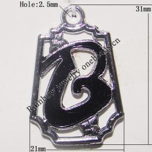 Zinc Alloy Enamel Pendant, Letters, 31x21mm Hole:2.5mm, Sold by Bag