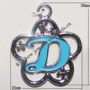 Zinc Alloy Enamel Pendant, Letters, 30x25mm Hole:2.5mm, Sold by Bag