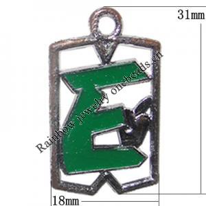 Zinc Alloy Enamel Pendant, Letters, 31x18mm Hole:2.5mm, Sold by Bag