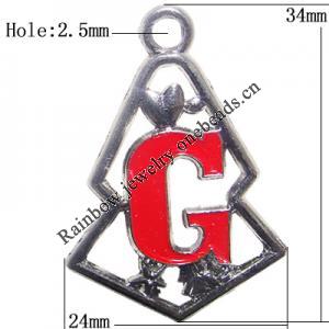 Zinc Alloy Enamel Pendant, Letters, 34x24mm Hole:2.5mm, Sold by Bag