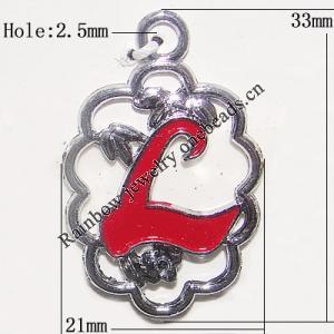 Zinc Alloy Enamel Pendant, Letters, 33x21mm Hole:2.5mm, Sold by Bag