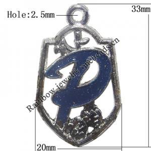 Zinc Alloy Enamel Pendant, Letters, 33x20mm Hole:2.5mm, Sold by Bag