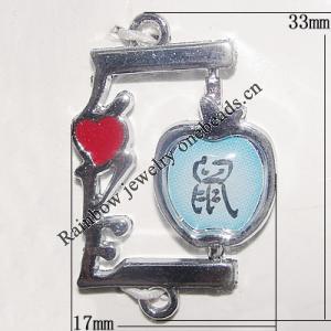 Zinc Alloy Enamel Connecters Letters, 33x17mm Hole:2mm, Sold by Bag