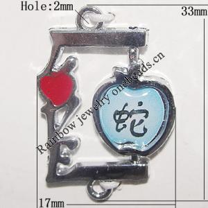 Zinc Alloy Enamel Connecters Letters, 33x17mm Hole:2mm, Sold by Bag