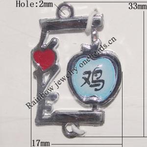 Zinc Alloy Enamel Connecters Letters, 33x17mm Hole:2mm, Sold by Bag