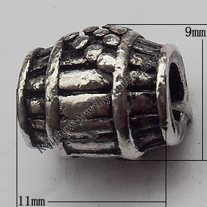European Style Beads Zinc Alloy Jewelry Findings Lead-free, 9x11mm Hole:3.5mm, Sold by Bag
