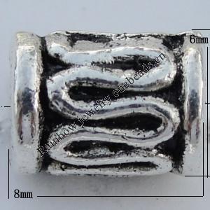 Bead Zinc Alloy Jewelry Findings Lead-free, Tube 8x6mm Hole:4mm Sold by Bag