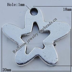 Pendant Zinc Alloy Jewelry Findings Lead-free, Star 20x18mm Hole:1mm Sold by Bag
