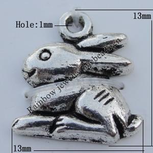 Pendant Zinc Alloy Jewelry Findings Lead-free, Rabbit 13x13mm Hole:1mm Sold by Bag