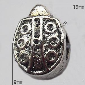 European Style Beads Zinc Alloy Jewelry Findings Lead-free, 9x12mm Hole:4.5mm, Sold by Bag