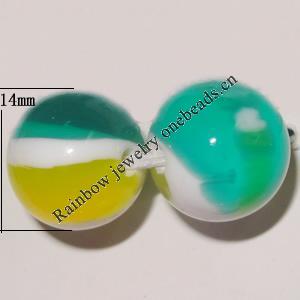 Resin Beads, Round 14mm Hole:2.5mm Sold by Bag