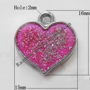 CCB plastic Pendant with enamel, Heart 16x15mm Hole:2mm, Sold by Bag