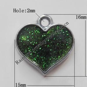 CCB plastic Pendant with enamel, Heart 16x15mm Hole:2mm, Sold by Bag