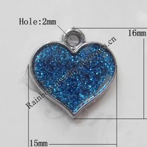 CCB plastic Pendant with enamel, Heart 16x15mm Hole:2mm, Sold by Bag