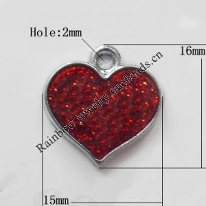 CCB plastic Pendant with enamel, Heart 16x15mm Hole:2mm, Sold by Bag