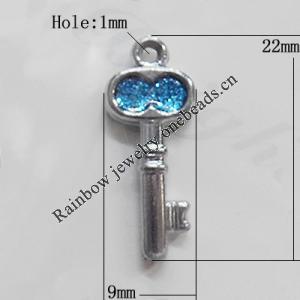 CCB plastic Pendant with enamel, Key 22x9mm Hole:1mm, Sold by Bag