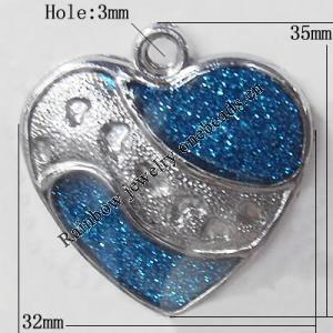 CCB plastic Pendant with enamel, Heart 35x32mm Hole:3mm, Sold by Bag