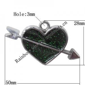 CCB plastic Pendant with enamel, Heart 28x50mm Hole:3mm, Sold by Bag