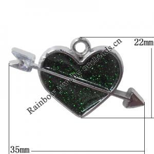 CCB plastic Pendant with enamel, Heart 22x35mm, Sold by Bag