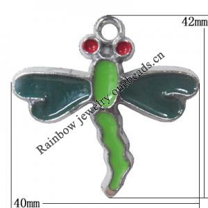 CCB plastic Pendant with enamel, Dragonfly 42x40mm, Sold by Bag