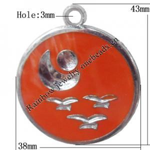 CCB plastic Pendant with enamel, Round 43x38mm Hole:3mm, Sold by Bag