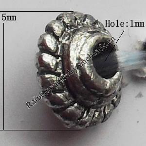 Bead Zinc Alloy Jewelry Findings Lead-free, 3x5mm Hole:1mm, Sold by Bag