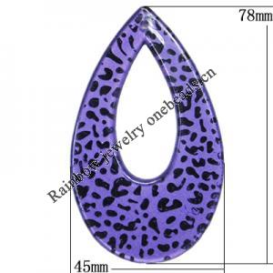 Coloured Acrylic Pendant, Hollow Teardrop 78x45mm Hole:1mm, Sold by Bag