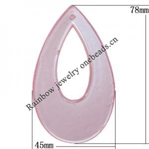 Coloured Acrylic Pendant, Hollow Teardrop 78x45mm Hole:1mm, Sold by Bag