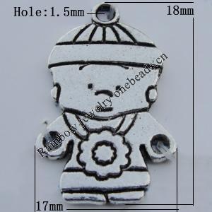 Pendant Zinc Alloy Jewelry Findings Lead-free, 18mm Thickess:1.5mm Hole:6mm Sold by Bag