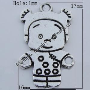 Pendant Zinc Alloy Jewelry Findings Lead-free, 16x17mm Hole:1.2mm Sold by Bag