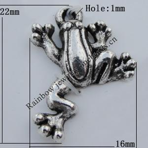 Pendant Zinc Alloy Jewelry Findings Lead-free,  Frog 16x22mm Hole:1mm Sold by Bag