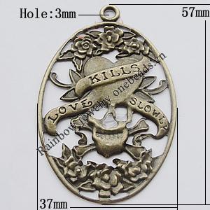 Iron Jewelry finding Pendant Lead-free, 37x57mm Hole:3mm, Sold by Bag