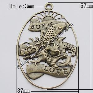 Iron Jewelry finding Pendant Lead-free, 37x57mm Hole:3mm, Sold by Bag